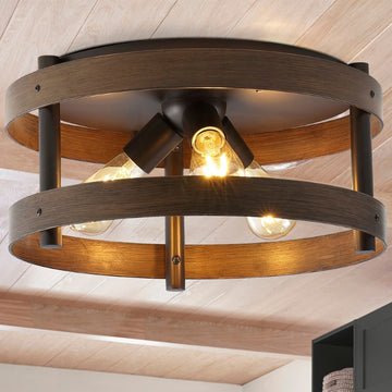Cooper 16" Farmhouse Industrial Iron LED Flush Mount - JONATHAN Y